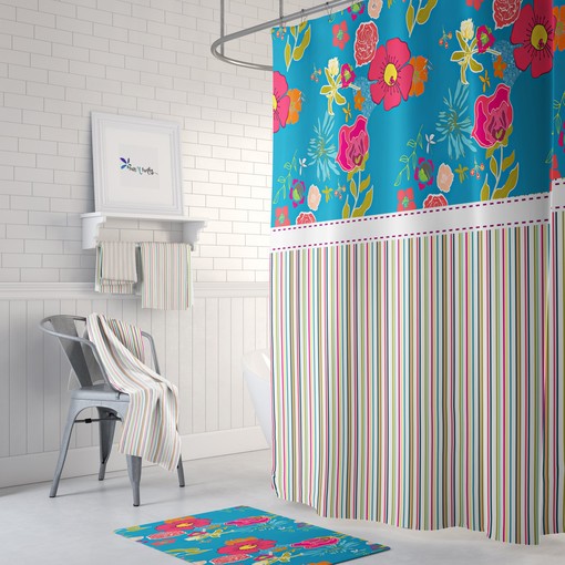 Chic Striped Floral Shower Curtain with Optional Towels and Mat for Relaxing Bathroom Decor