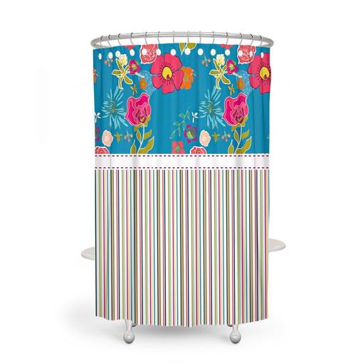Chic Striped Floral Shower Curtain with Optional Towels and Mat for Relaxing Bathroom Decor - Image 2