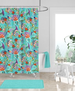 Chic Turquoise Floral Shower Curtain Set - Trendy Bath Set with Matching Towels and Optional Set for Modern Bathroom