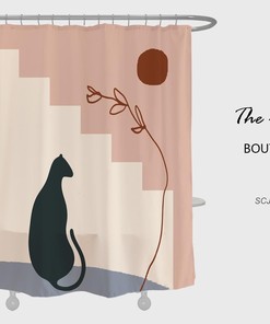 Chic and Artistic Disney Abstract Sun & Flower Shower Curtain with Black Cat Bathroom Set