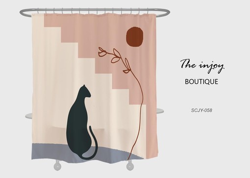 Chic and Artistic Disney Abstract Sun & Flower Shower Curtain with Black Cat Bathroom Set