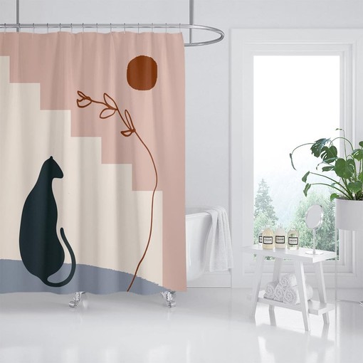 Chic and Artistic Disney Abstract Sun & Flower Shower Curtain with Black Cat Bathroom Set - Image 2