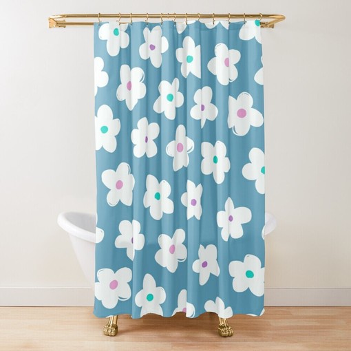 Chic and Eco-Friendly Disney Blue Floral Boho Shower Curtain - Waterproof Material with Hooks Included - Image 3