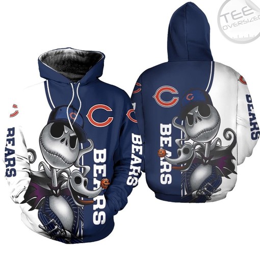 Chicago Bears Graphic All Over Print 3D Hoodie with Jack Skellington and Zero Zip Hoodie
