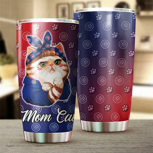 Chicago Cubs Cat Mom Personalized Tumbler - Sports Tumbler 20oz