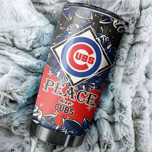 Chicago Cubs MLB Tumbler - "Peace, Love, and Baseball" Design with Custom MLB Logo - Image 2