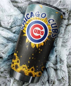 Chicago Cubs MLB Tumbler with Beautiful Sunflower Design and Official MLB Logo