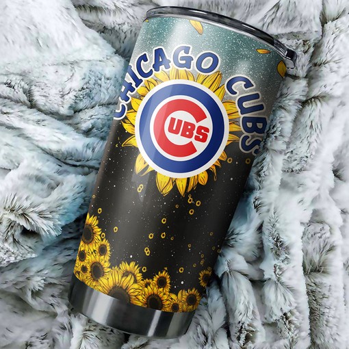 Chicago Cubs MLB Tumbler with Beautiful Sunflower Design and Official MLB Logo