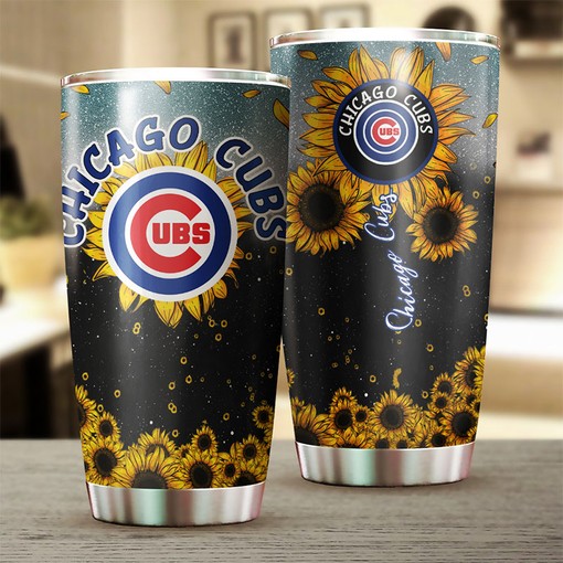 Chicago Cubs MLB Tumbler with Beautiful Sunflower Design and Official MLB Logo - Image 2
