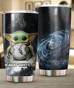 Chicago White Sox Star Wars and Baseball Baby Yoda MLB Tumbler with a Personalized and MLB Design