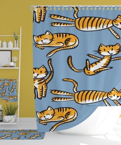 Children's Bathroom Decor | Kitty Cat Shower Curtain, Bath Mat, Waffle Weave Hand Towel, Bath Towel | Fun and Playful