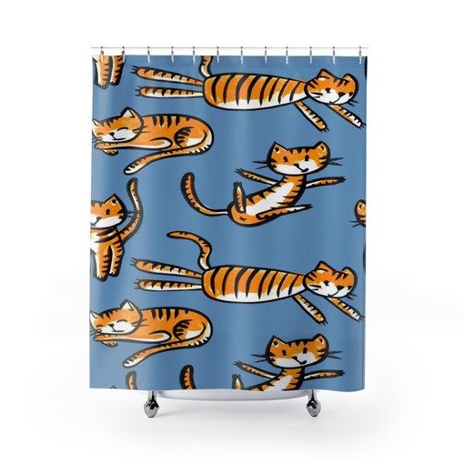 Children's Bathroom Decor | Kitty Cat Shower Curtain, Bath Mat, Waffle Weave Hand Towel, Bath Towel | Fun and Playful - Image 2
