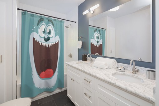 Children's Kids Monster Face Print Shower Curtain - Bedeck Your Kids' Bathroom in Fun - Image 2