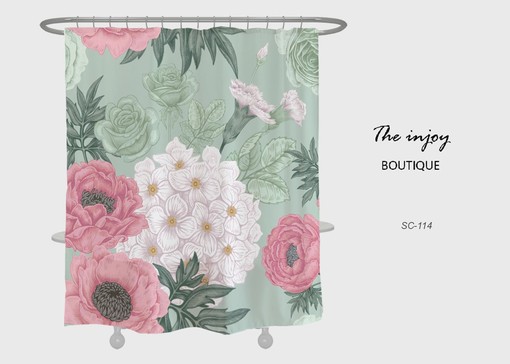 Chinese Style Ink Flowers Shower Curtain - Artistic and Creative Bathroom Decor