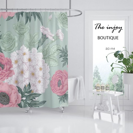 Chinese Style Ink Flowers Shower Curtain - Artistic and Creative Bathroom Decor - Image 2