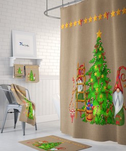 Christmas Gnome Shower Curtain Set - Mix and Match Bath Accessories for a Fun Holiday Look