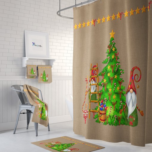 Christmas Gnome Shower Curtain Set - Mix and Match Bath Accessories for a Fun Holiday Look
