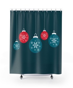 Christmas Holiday Ornament Print Shower Curtain - Add Festive Cheer to Your Bathroom