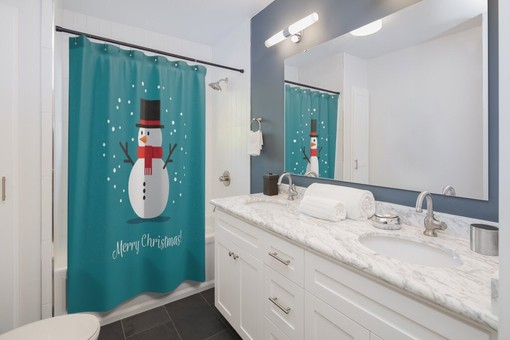 Christmas Holiday Snowman Print Shower Curtain - Celebrate the Season with Style - Image 2