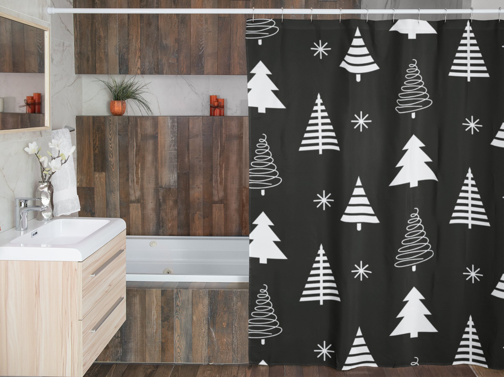 Christmas Retro Shower Curtain Set - Tub Curtain, Home Gift Idea for Vintage Bathroom Decor - Image 4
