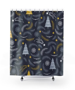 Christmas Trees and Snowflakes Print Shower Curtain for Festive Bathroom Decor