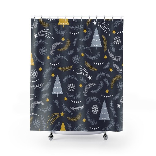 Christmas Trees and Snowflakes Print Shower Curtain for Festive Bathroom Decor