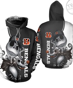 Cincinnati Bengals All Over Print 3D Hoodie with Jack Skellington and Zero Full Size