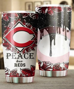 Cincinnati Reds MLB Tumbler with Catchy Peace Love Design and Iconic MLB Logo