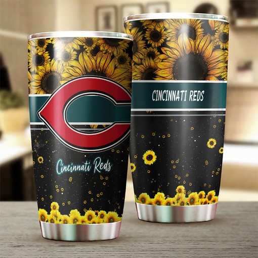 Cincinnati Reds MLB Tumbler with Exceptional Sunflower Design and Top-Quality MLB Logo