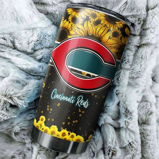 Cincinnati Reds MLB Tumbler with Exceptional Sunflower Design and Top-Quality MLB Logo - Image 2