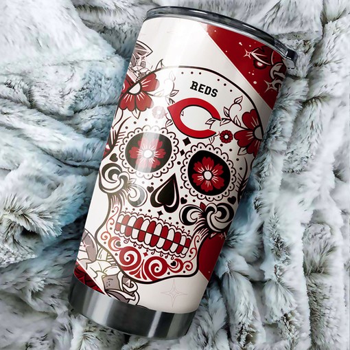 Cincinnati Reds Skull Graphics Personalized Tumbler - Sports Tumbler 20oz
