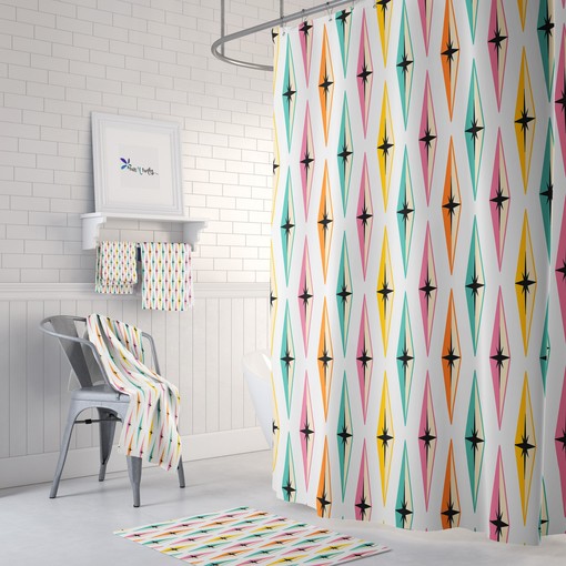 Classic Bathroom Upgrade: Diamond Pattern Mid Century Modern Shower Curtain