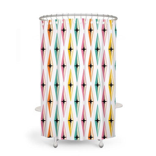 Classic Bathroom Upgrade: Diamond Pattern Mid Century Modern Shower Curtain - Image 2