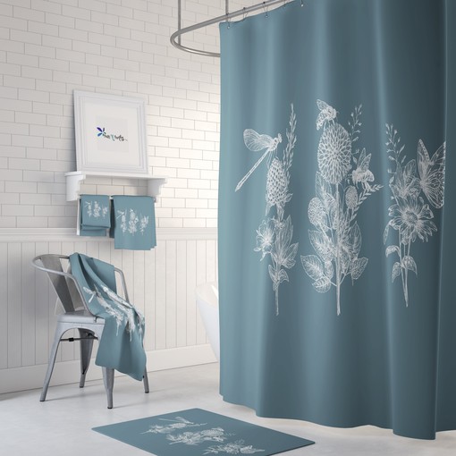 Classic Botanical Sage Shower Curtain with Coordinated Bath Mat and Towels for Timeless Elegance