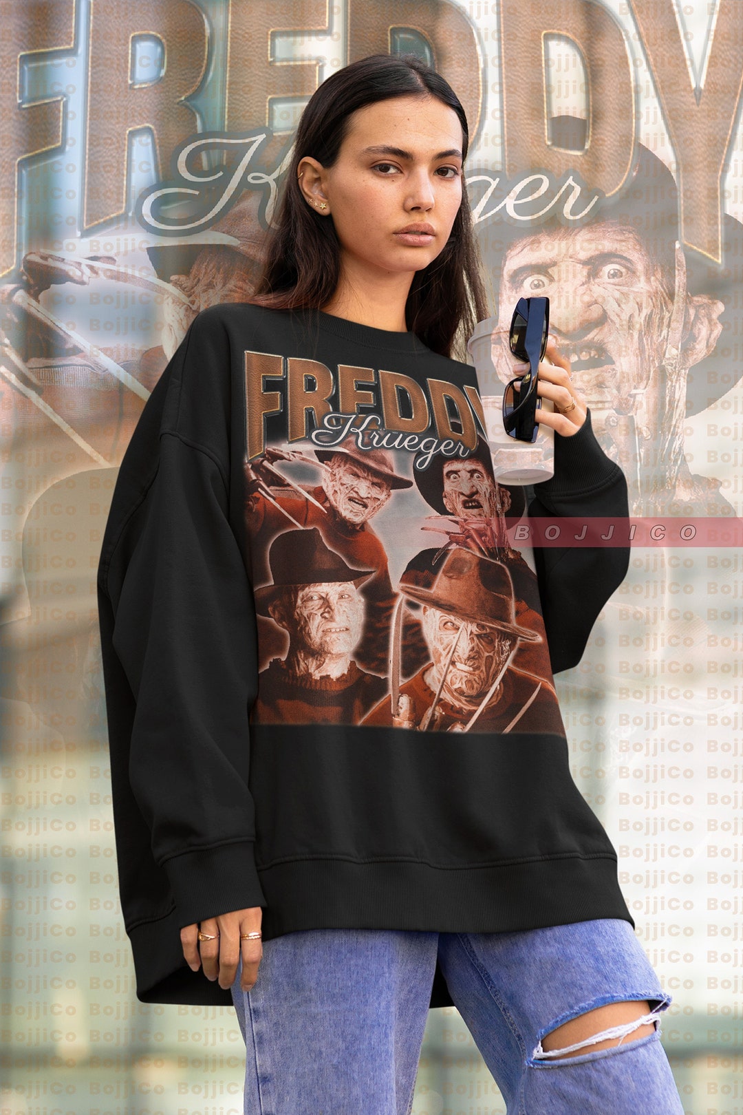 Classic Horror Movie Sweater - Vintage Scary Movie Shirt, Freddy Krueger Retrowave Tee