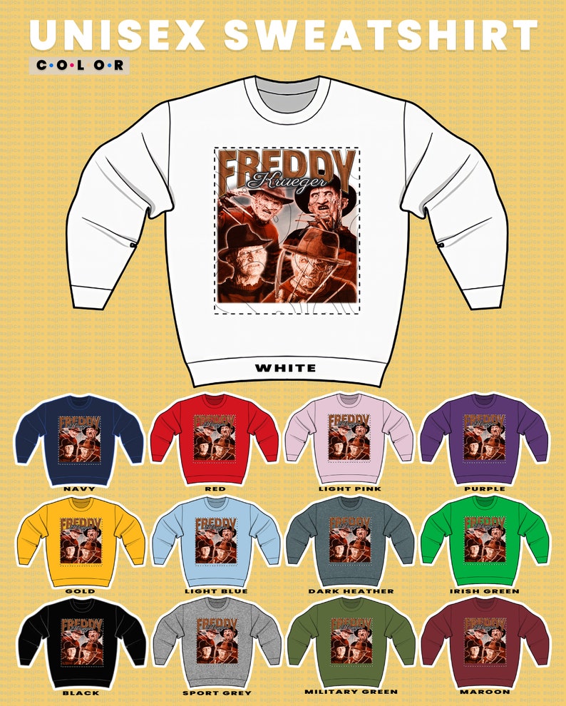 Classic Horror Movie Sweater - Vintage Scary Movie Shirt, Freddy Krueger Retrowave Tee - Image 3