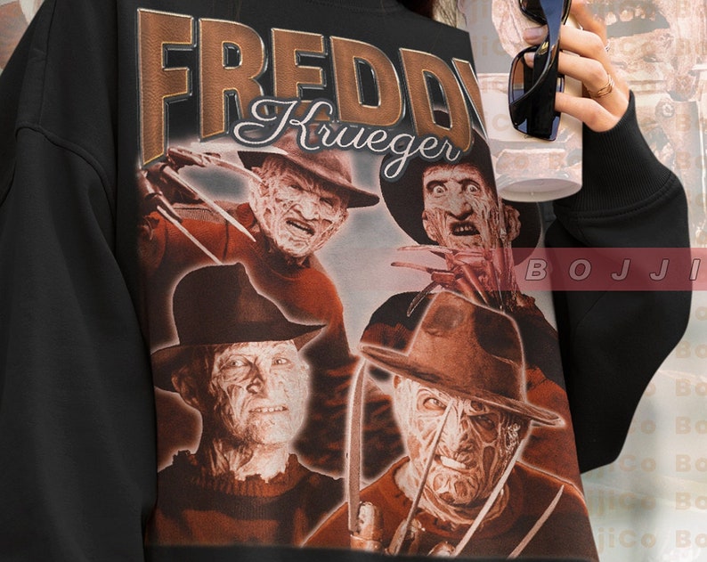 Classic Horror Movie Sweater - Vintage Scary Movie Shirt, Freddy Krueger Retrowave Tee - Image 4