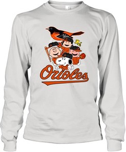 Classic Logo Baseball Tee: MLB Baltimore Orioles Snoopy Charlie Brown Playing Baseball T-Shirt with Cartoon Characters