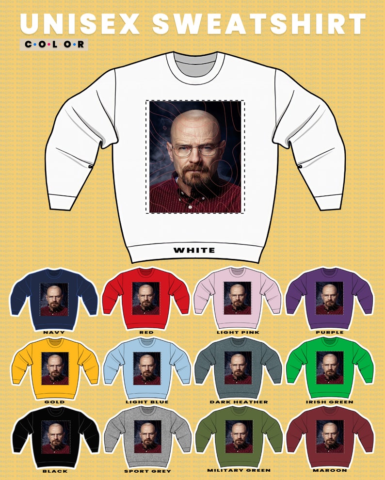 Classic Movie T Shirt: WALTER WHITE BRYANT Cranston Sweatshirt with Vintage Heisenberg and Jesse Pinkman - Image 3