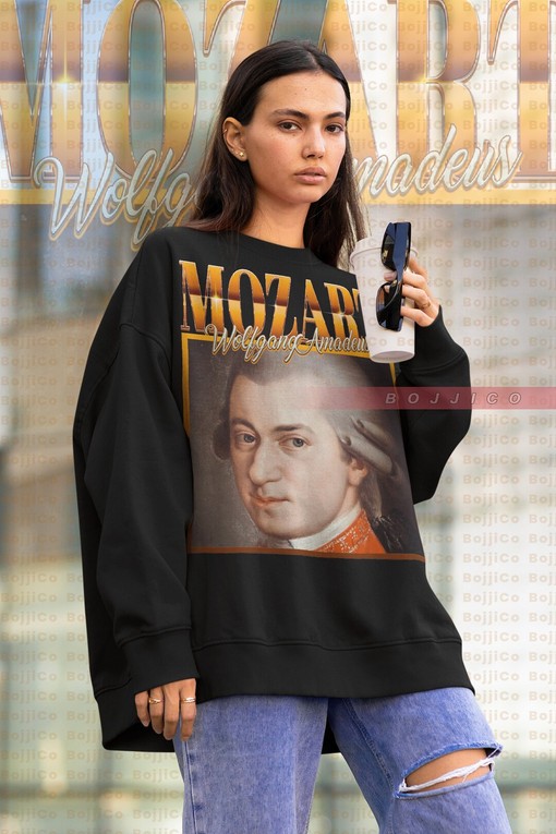 Classic Music Artist Sweatshirt, Mozart T-Shirt with Requiem AmadÃ¨ Quote, Vintage Movie Shirts for Men