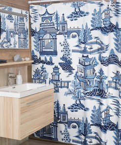 Classic Toile Shower Curtain | Elegant Blue and White Vintage Chinoiserie Tub Curtain Bathroom Shower Curtains