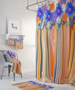 Classic Tuscan Floral Shower Curtain Set - Classic Bath Set with Optional Towels and Mat for Traditional Bathroom Decor