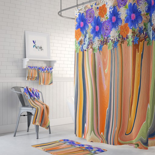 Classic Tuscan Floral Shower Curtain Set - Classic Bath Set with Optional Towels and Mat for Traditional Bathroom Decor