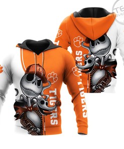 Clemson Tigers Jack Skellington and Zero 3D Hoodie in All Over Print with Festive Design
