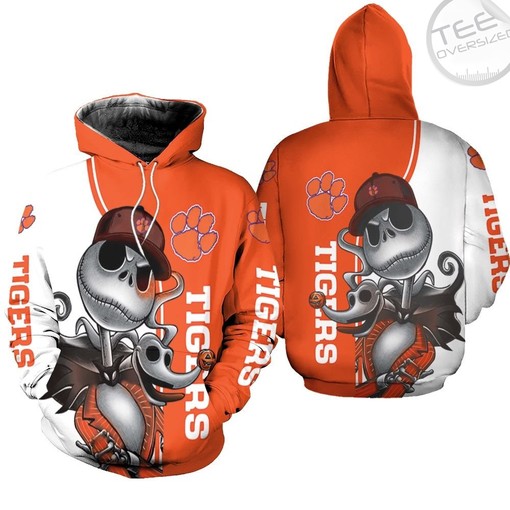 Clemson Tigers Jack Skellington and Zero Design All Over Print 3D Hoodie