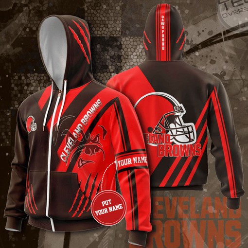 Cleveland Browns 3D Zip-Up Hoodie with All-Over Prints and Graphics