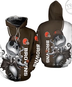 Cleveland Browns All Over Print 3D Hoodie with Jack Skellington and Zero for Men