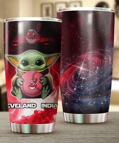 Cleveland Indians Baby Yoda Edition Personalized Tumbler - MLB Logo Tumbler