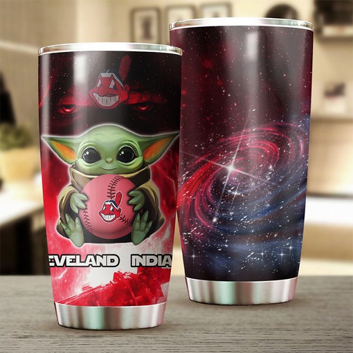Cleveland Indians Baby Yoda Edition Personalized Tumbler - MLB Logo Tumbler