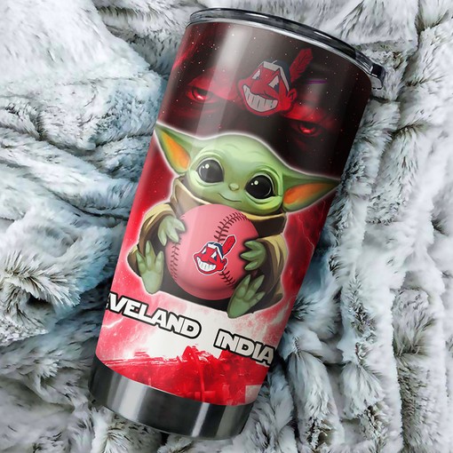 Cleveland Indians Baby Yoda Edition Personalized Tumbler - MLB Logo Tumbler - Image 2